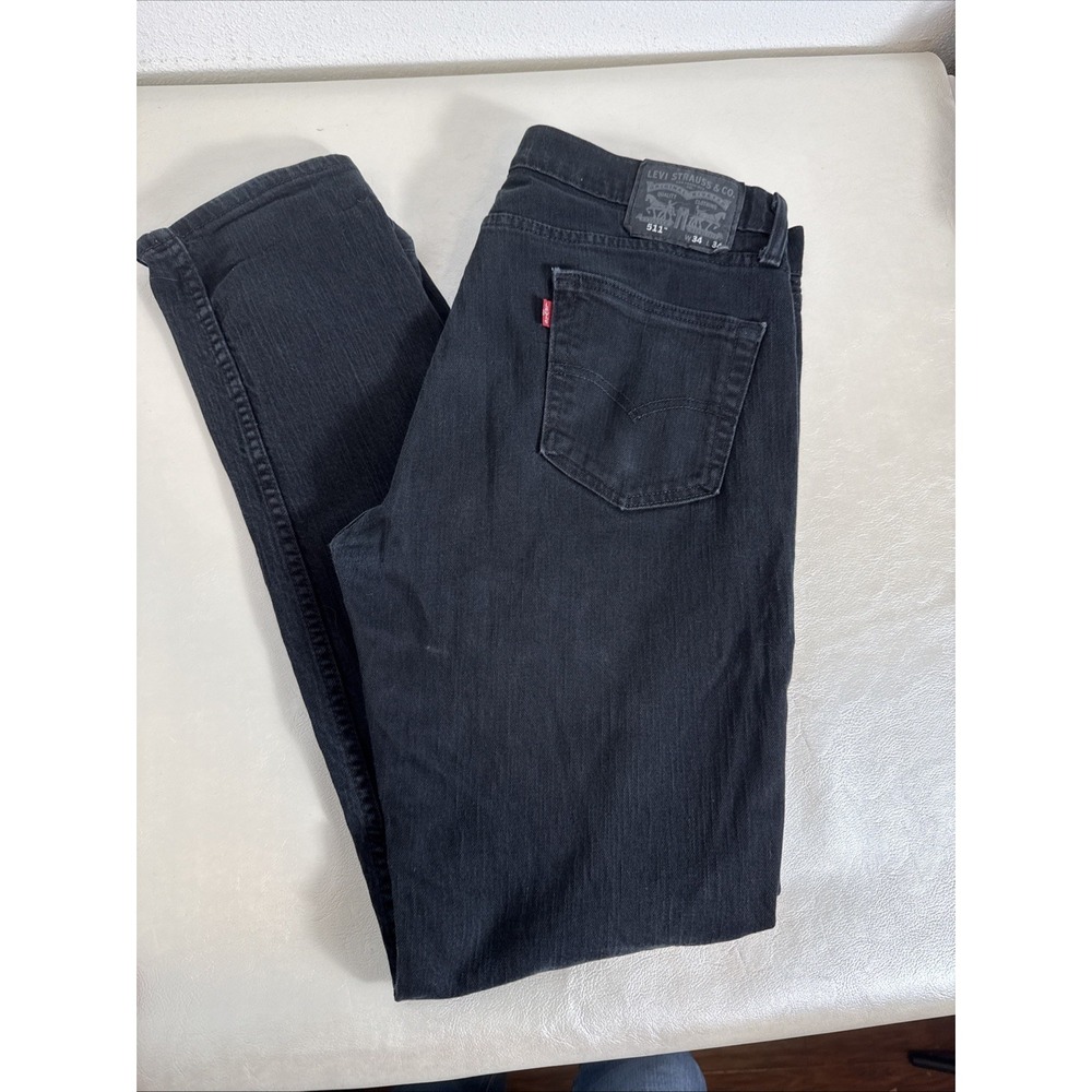 Levi's 511 Straight Stretch‎ Fit Jeans Black Denim 34x34 Men's Modern Black Wash